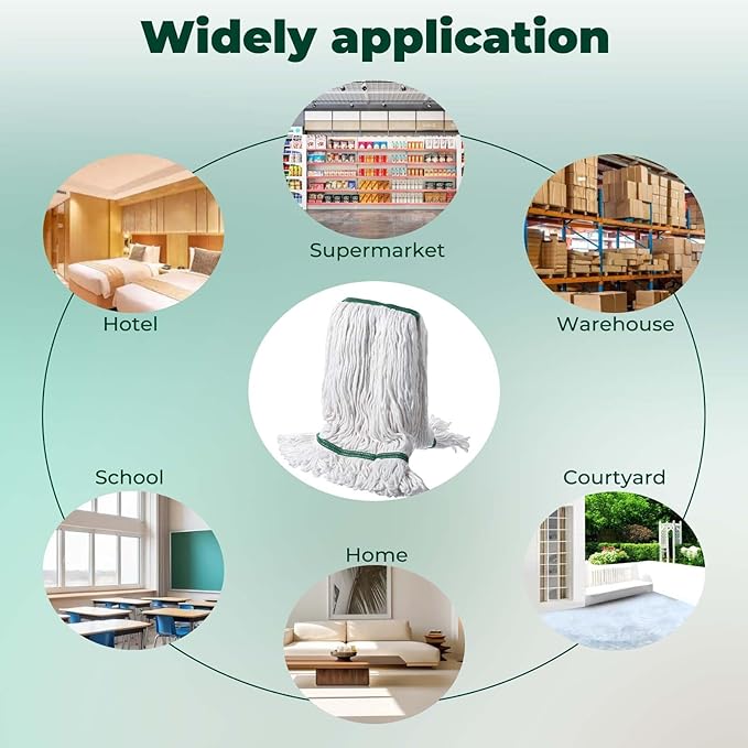 20oz mop Head Replacement, 3 Pack Heavy Duty Industrial Cotton Looped End String Cleaning Mop Head Refills,Used for Home,Garage,Office and Kitchen,White Replacement