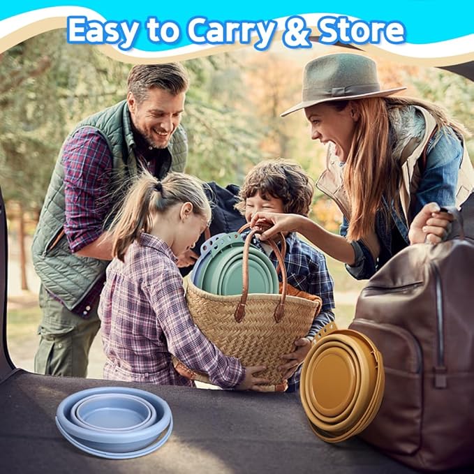 Dilabnba Collapsible Beach Buckets Set Toys, Easter Eggs Buckets, 3PCS 2.5 L Portable Silicone Foldable Pails for Camping Sandbox Garden Beach Party Fishing