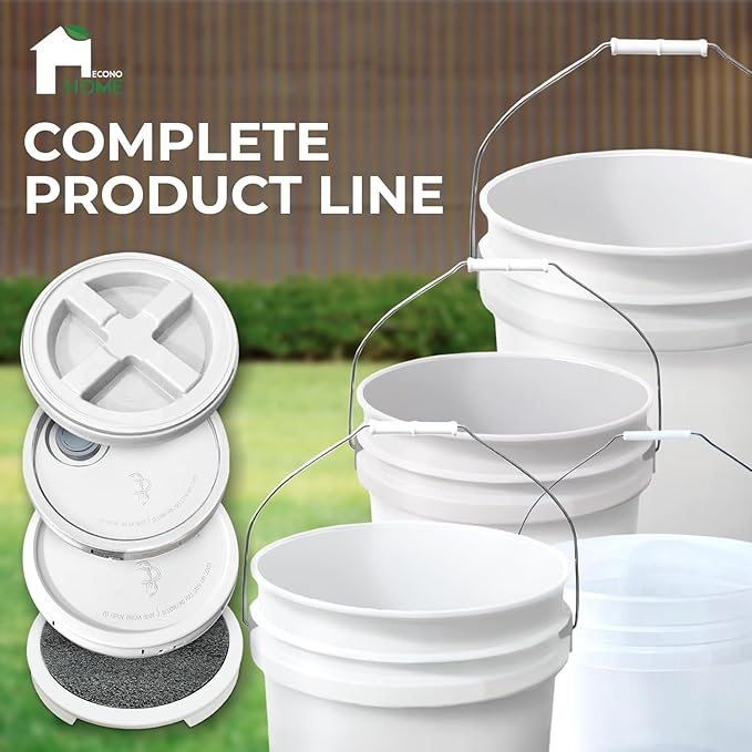 5-Gallon White Bucket Pail with Gamma Seal Screw on Airtight Lid, Heavy-Duty 90MIL Extra Durable, Food Grade, Metal Handles with Plastic Grip for Easy Carrying, Easy Stack & Store, BPA Free - 3 Pack