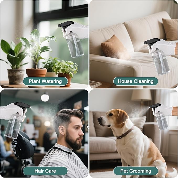 Spray Bottle for Plant - 12.85oz/380ml Fine Mister Plastic Empty Spray Bottles, Clear Water Spray Bottle for Plants, Hair, Cleaning - BPA Free - Leak Proof