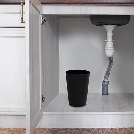 Mini Waste Basket - Pack of 2 Durable Small Plastic Garbage Trash Can Bin - Lidless Open-Top Rectangular Slim Profile for Compact Spaces - Suitable for Home, Bathroom, Office, Bedroom & More, Black