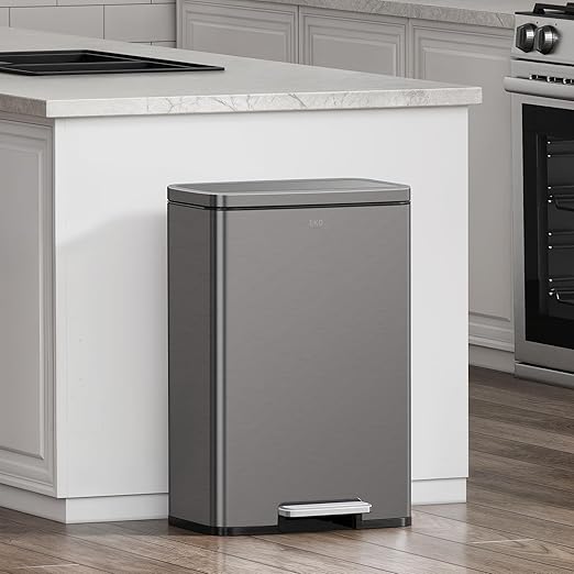 EKO Madison Gunmetal Stainless Steel 50 Liter/13.2 Gallon Step Trash Can with Inner Liner - Fingerprint Resistant Finish