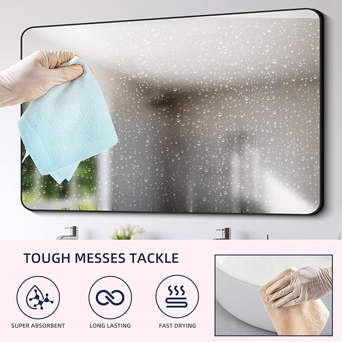 & PLUSH Microfiber Cleaning Cloth Roll - 70 Pack, Tear Away Microfiber Towels, 12" x 12", Reusable, Washable, Streak Free, Ultra Absorbent Dish Rags for Car, Home, Garage or Shop (Pink and Blue)