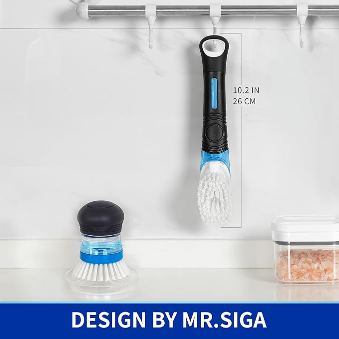 MR.SIGA Soap Dispensing Dish Brush, Kitchen Brush for Pot Pan Sink Cleaning, Black