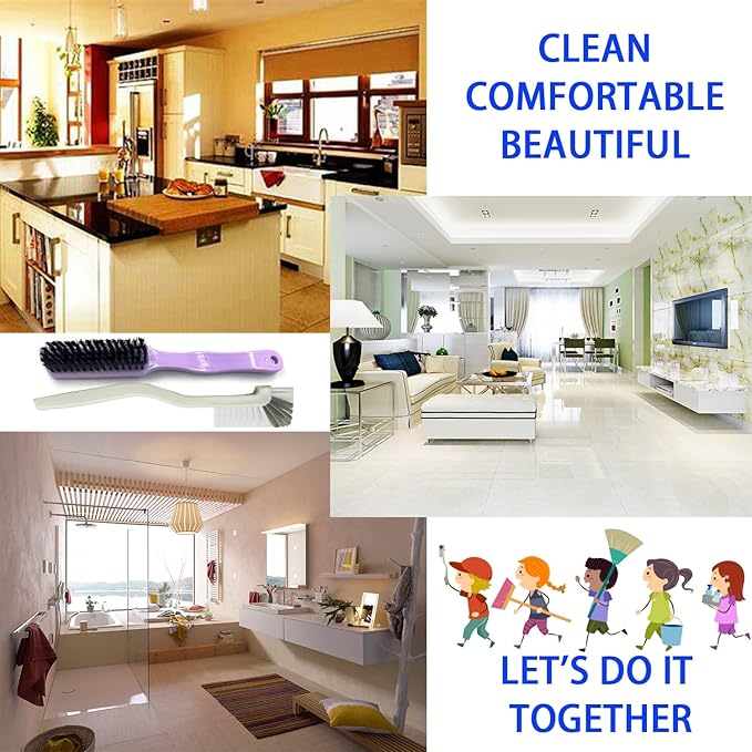 Cleaning Brushes Dish Brush Kitchen Washing Brush Set Shoe Brush Scrub Brush Home Household Cleaner Kit Floor Stiff Bristles with Adhesive Hooks Pot Pan Edge Corners Tile Lines Brush (Light Brown)