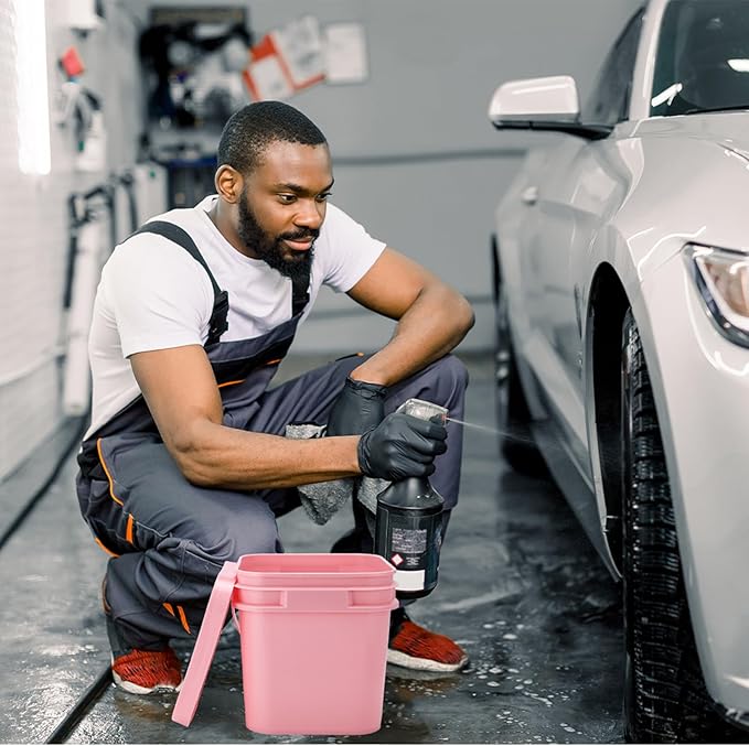 Suzile 2.2 Gallon Square Bucket with Lid Food Grade Plastic Bucket 10L Utility Industrial Pail with Handle Container for Food Oil Tub Water Fishing Paint House Cleaning Car Washing (Pink,10pcs)