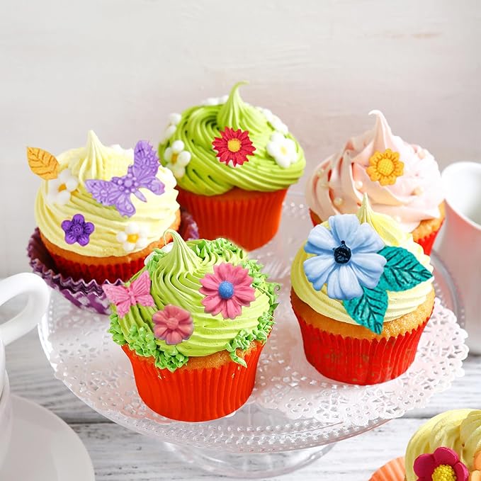 8-Pack Flower Molds Silicone, Fondant Molds, Flower Chocolate Mold, Leaf and Insect Assortment, for Clay Resin, Soap, Ice Cubes, Jelly, Wax, Baking and Cupcake Decoration