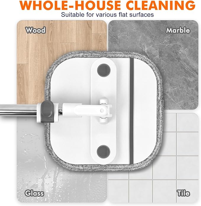 KZKR Spin Mop and Bucket Set with Self Separation Dirty and Clean Water System, Self Wringing 360° Rotating Square Mop Head for Home Floors Cleaning (2.0 Mop and Bucket Set (6 Pads) Ship by Amazon)