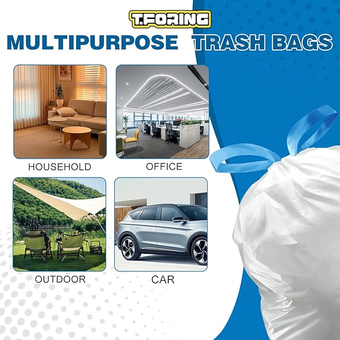 Small Trash Bags 4 Gallon with Drawstring, 1.1 Mil 15 Liter White Thick Unscented Small Plastic Garbage Bags for Bathroom, Wastebasket Liners for Toilet Home Office and Bedroom (4 Gal-120)