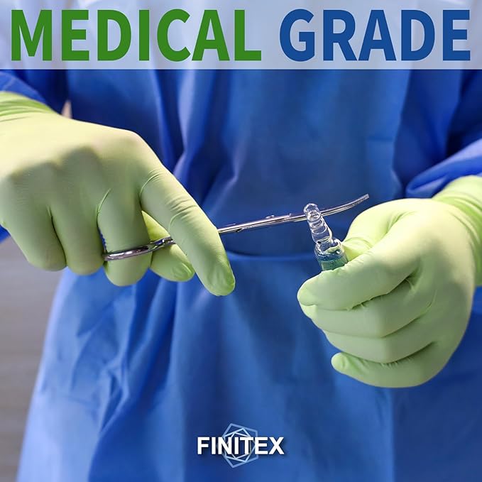 FINITEX Nitrile Disposable Latex-Free Gloves Green - 3.5mil 100PCS Powder-Free Gloves Cleaning Medical Exam Food Gloves