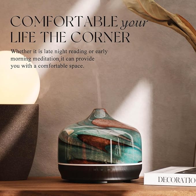 Porseme 500ml Glass Essential Oil Diffuser Aromatherapy Ultrasonic Cool Mist Humidifier 15-21 Running Hours Waterless Auto-Off Air Diffusers for Sleeping Yoga Office Working Spa and Rest (Teal Green)