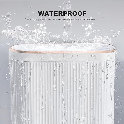 Bathroom Trash Can with Lid 3.2 Gallon Narrow Trash Can Small Plastic Trash Bin 12 Liter Rectangular Plastic Garbage Can with Press Type Lid for Bedroom Bathroom Milk White