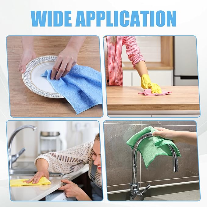 Microfiber Cleaning Cloth 28 Pcs, 4 Colors Assorted Microfiber Towels and Cleaning Rags for House and Kitchen Reusable and Washable Dusting Cloth