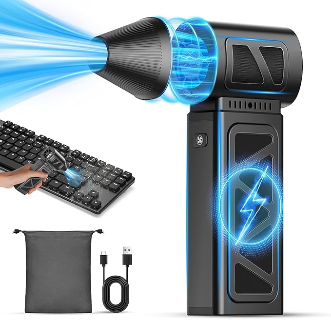 Compressed Air Duster, 360000 RPM Electric Air Duster, Rechargeable Cordless Air Blower Power Turbo Fan,5 Gears Adjustable Jet Dry Blower Replace Air Can for Keyboard Computer Car Outdoor Home