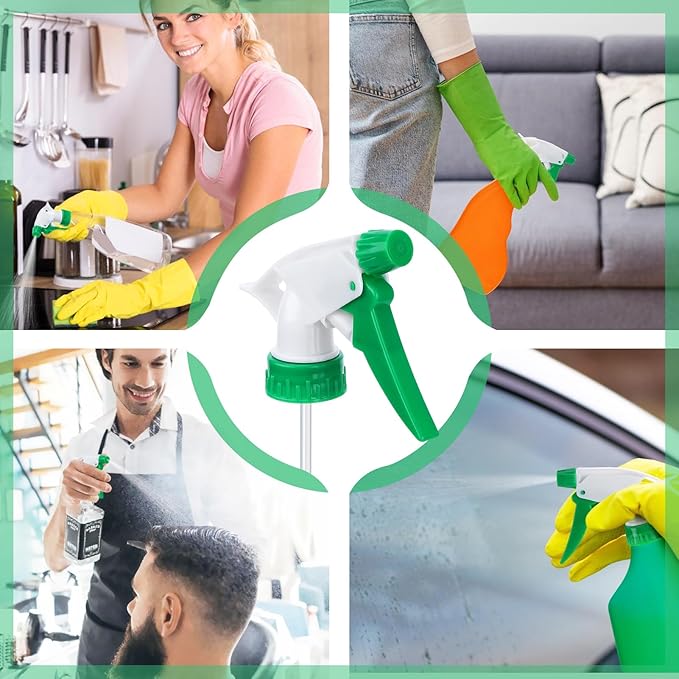 6Pcs Spray Bottle Replacement Nozzle- Reusable Quality Trigger Spray Nozzles with Mist Stream Sprayer, Fit Standard 28/400 Neck 32oz, 16oz, 8oz Bottles for Garden Home Kitchen Office Gifts, Green