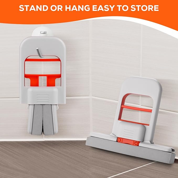 Sponge Mop - Self Squeezing Mini Mop for Small Spaces, Foldable Desktop Hand Mop for Kitchen Counter, Sink & Tight Spots - Wet/Dry Cleaning Power(1 Handle + 2 sponges)