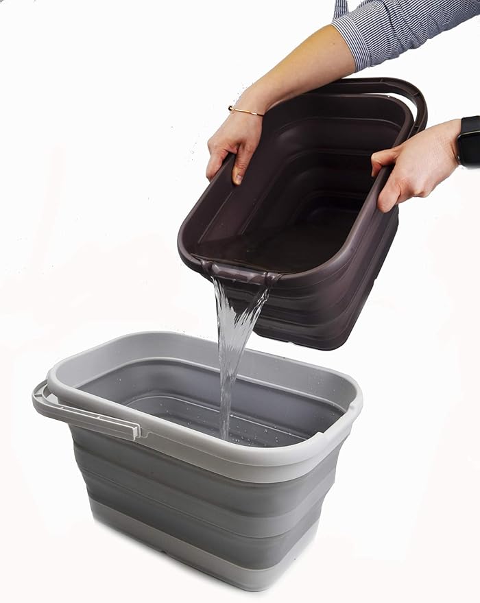 SAMMART 12L (3.1 Gallon) Collapsible Rectangular Handy Bucket/Multiuse Foldable Water Pail for Camping, Fishing (Grey (Set of 2))