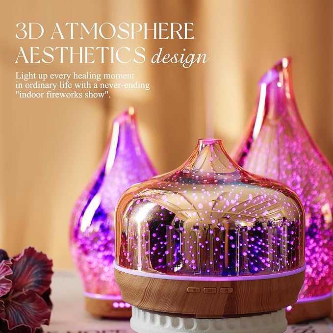 Porseme 500ml Glass Essential Oil Diffuser Aromatherapy Ultrasonic Cool Mist Humidifier 15-21 Running Hours Diffusers with Remote Control for Sleeping Office Working Yoga Rest and Spa