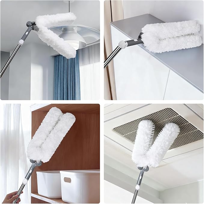 Masthome Microfiber Duster,Microfiber Feather Dusters with Adjustable Angle Head, Adjustable Cobweb Duster with 60 " Long Pole, Dusters for Cleaning Ceiling Fan, High Ceiling, Furniture