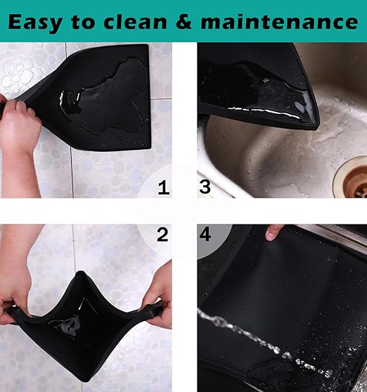 Trash Can Mat, Waterproof Raised Edge Silicone Under Garbage Can Mat, 11.8" X18.9" Non-Slip Trash Can Pad for Kitchen Office Bedroom Reduce Floor Carpet Wall Scratches, Black