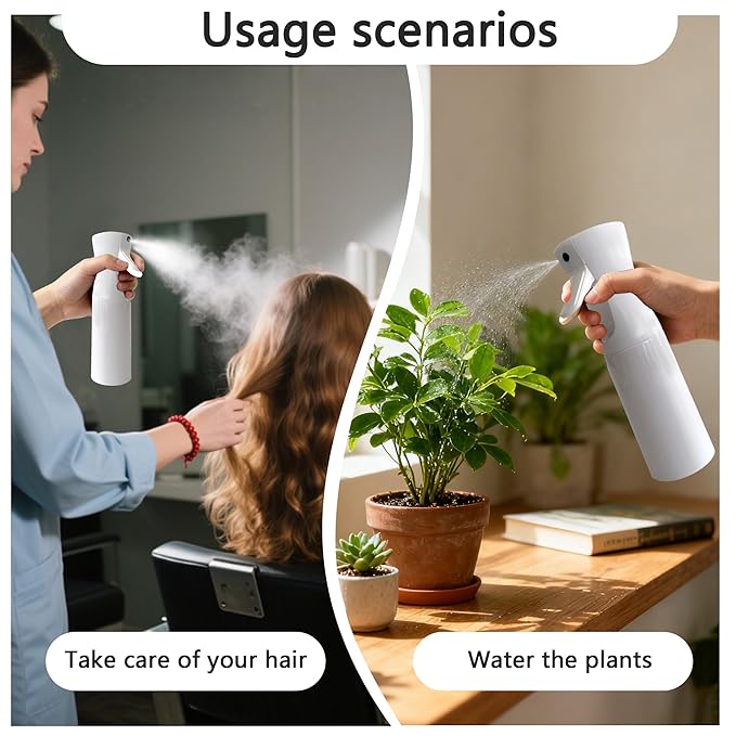 Spray Bottle for Hair Continuous Ultra Fine Mist (300ml) 360° Multi Spray Bottle for Plants, Cleaning, Skin Care Leakproof & Durable 2 Pack