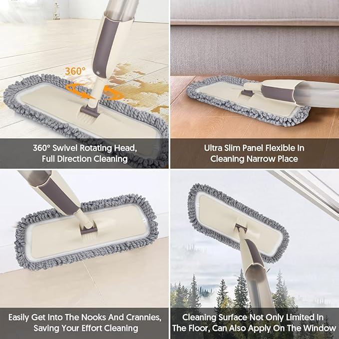 Spray Wet Mops for Hardwood Floor Cleaning - MEXERRIS Microfiber Dust Mop with Spray 3X Reusable Washable Pads Hard Wood Floor Mops Commercial Home Use for Laminate Wood Tiles Hardwood