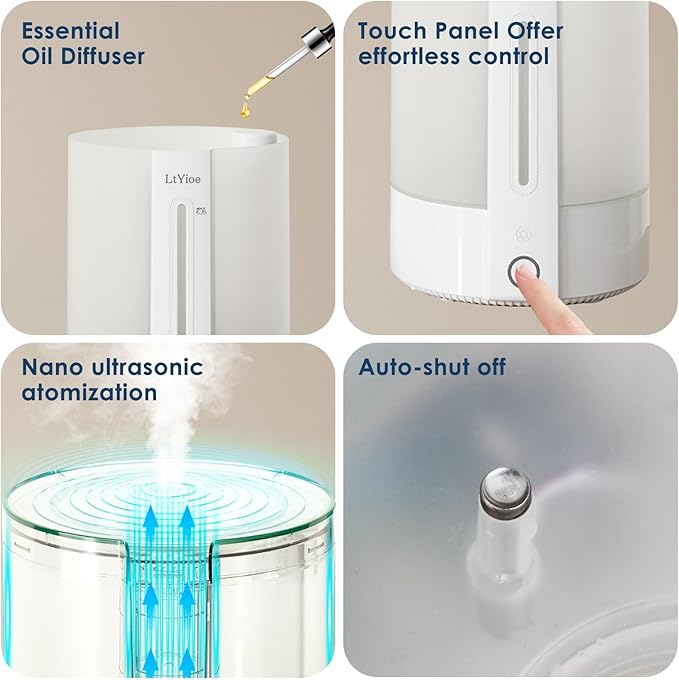 Top Fill Humidifiers for Bedroom, 8-Colorful Lights, 2.5L Tank, Easy Fill&Clean, Ultra-Quiet Cool Mist with Essential Oil Diffuser, Touch Buttons, 3 Mist Modes, Auto Off, for Office, Home,16H.