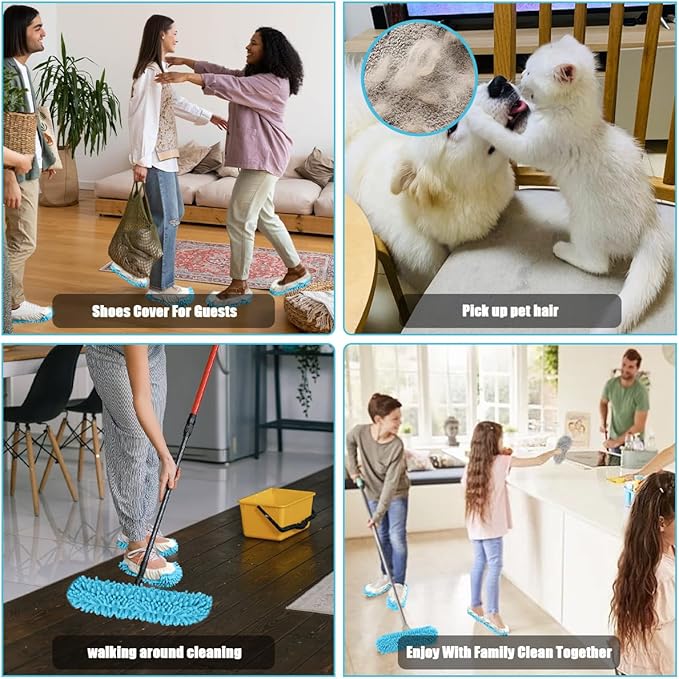 8 Pcs Mop Slippers Socks Floor Cleaning,Microfiber Shoe Covers dust Washable Reusable for Woman Man House Kitchen (Blue)