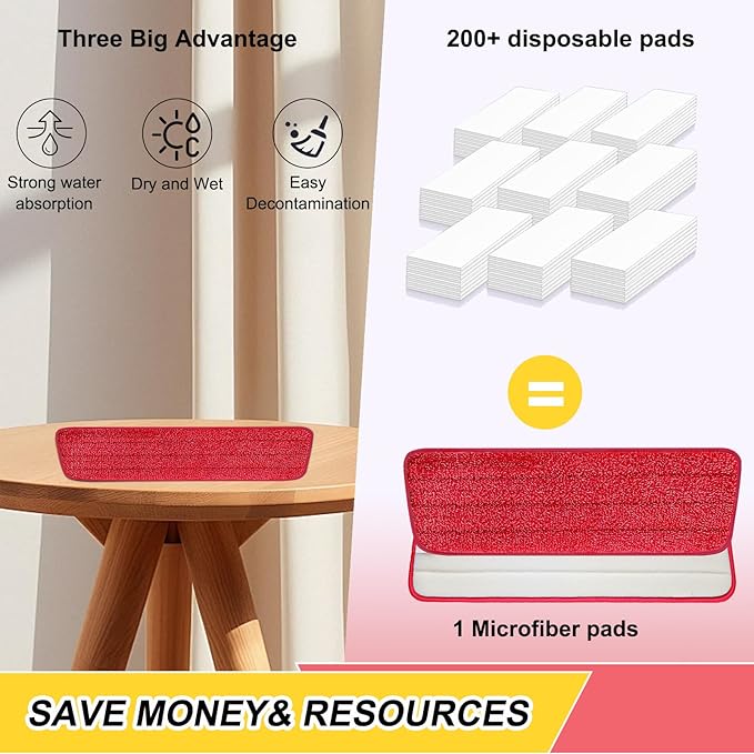 Set of 3 Microfiber Spray Mop Replacement Heads for Wet/Dry Mops Reusable Replacement Refills Fits for Bona Floor Care System (red)