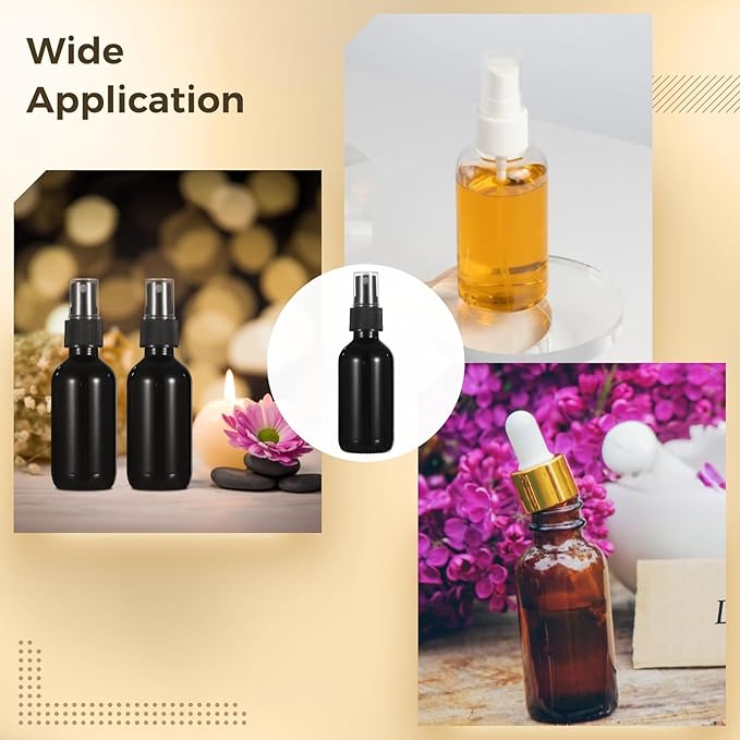 Lnrueg 48 Pcs BlackSmall Glass Spray Bottles 2 oz - Perfume, DIY Cleaners, Fine Mist Spray, Leakproof and Corrosion-Resistant, 60ML Travel Size, Portable for Beauty, Aromatherapy Household Use