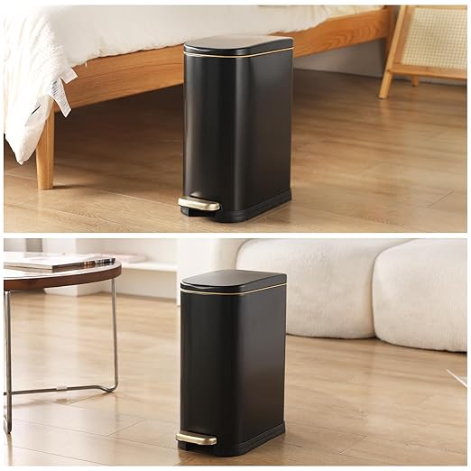 ELPHECO Bathroom Trash Can with Lid Soft Close, 3.5 Gallon / 13.5 Litre Stainless Steel Pedel Garbage Can with Removable Inner Bucket, Wastebasket for Bathroom, Office, Bedroom, Matte Black