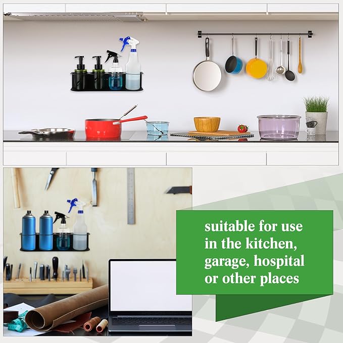 Therwen 2 Pcs 5 Holes All Purpose Steel Spray Bottle Holder Heavy Duty Spray Can Holder Rack Organizer Easy Install Wall Mount Paint Bottle Organizer Storage Rack for Garage Home Workspace(Black)