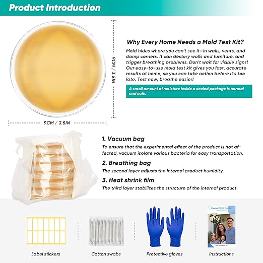 Mold Test Kit for Home, 14 Simple Mold Detectors with Detailed Mold Identification Guide, DIY Mold Testing Kit for Home Surfaces & Indoor Air Quality & HVAC & Car, Results in 48 Hours, 14PCS
