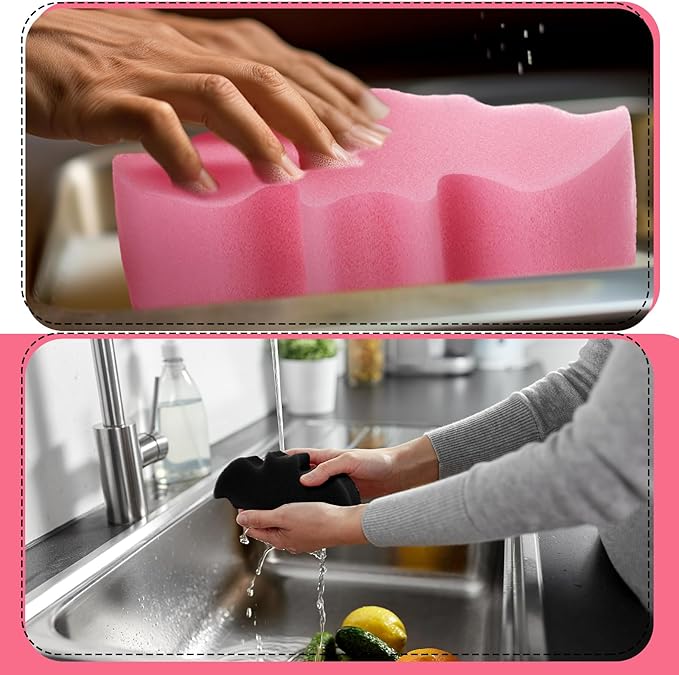 Tioncy 12 Pack Bat Kitchen Sponges Bulk Dual Sided Scrubber Sponges Dishwashing Non Scratch for Bat Kitchen Accessories Dish Scouring Black, White, Pink
