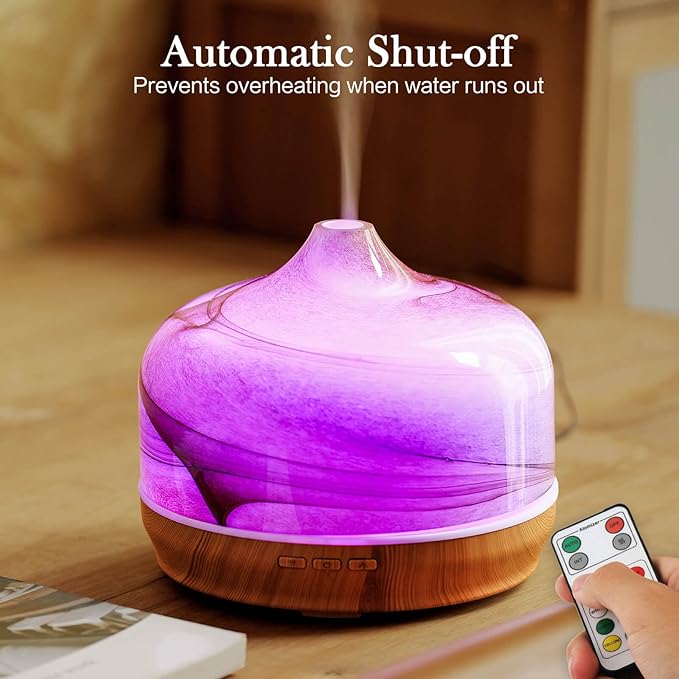 Porseme 500ml Essential Oil Diffuser, Aroma Ultrasonic Humidifier with Remote Control, BPA Free, Auto Shut-Off, Timer Setting for Large Room Sleeping Yoga