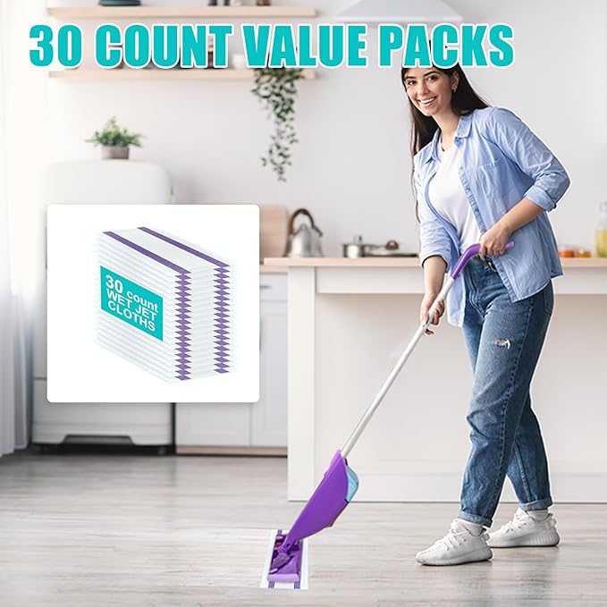 30 Count Disposable Wetjet Pad Refills for Swiffer Wetjet,Spray Wet Pads Refill, Heavy Duty Mop Pad Refills,All Purpose Multi Surface Floor Cleaning