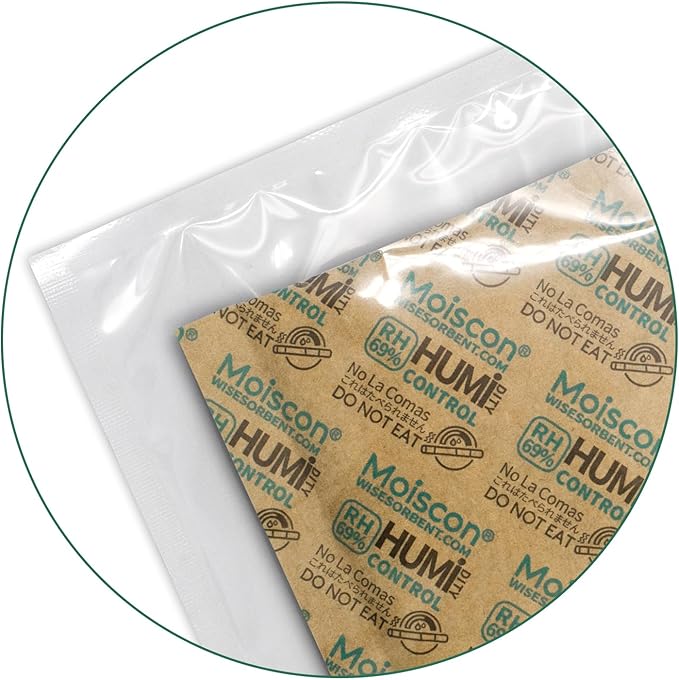 60 Gram 5 Pack 69% Two-Way Humidity Control Packs, Size 60 for Plastic Travel Case & Zip Lock Bags & Wood Containers, 69 Humidity Pack Humidifier Moisture Control Packets Individually Wrapped