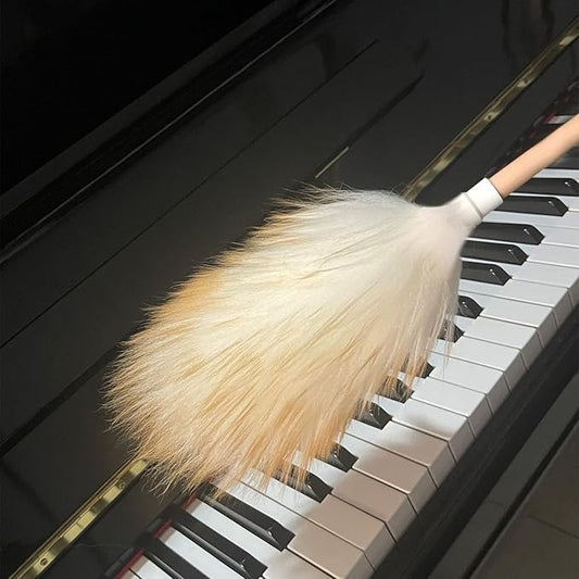 Wool Lambswool Cleaning Brush Duster,Wood Handle,Hanging Rope,Anti-Static,Comfortable Grips, for Piano,Guitar and Other Stringed Instruments and Office, Home and Car etc