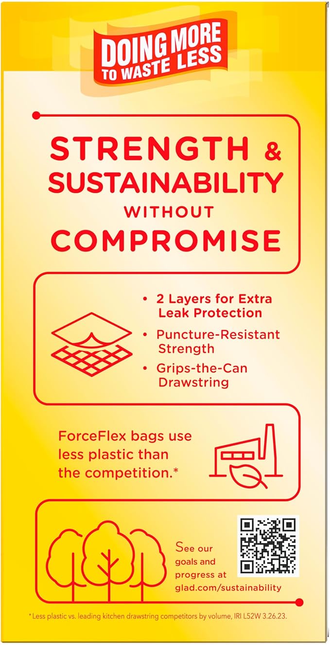Glad ForceFlex Tall Kitchen Trash Bags, 13 Gallon, Gain Original, 40 Count (Package May Vary)