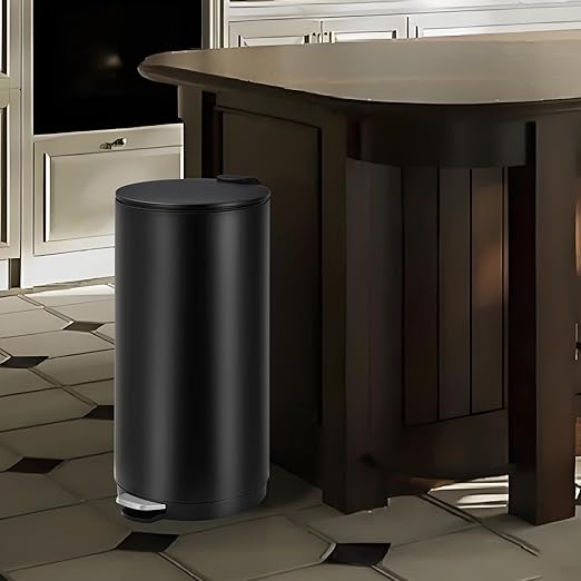 Garvee 8 Gallon Round Trash Can, 30L Modern Garbage Can with Soft Close Lid and Foot Pedal, Removable Inner Bucket for Living Room, Office, Bathroom, Kitchen, Black