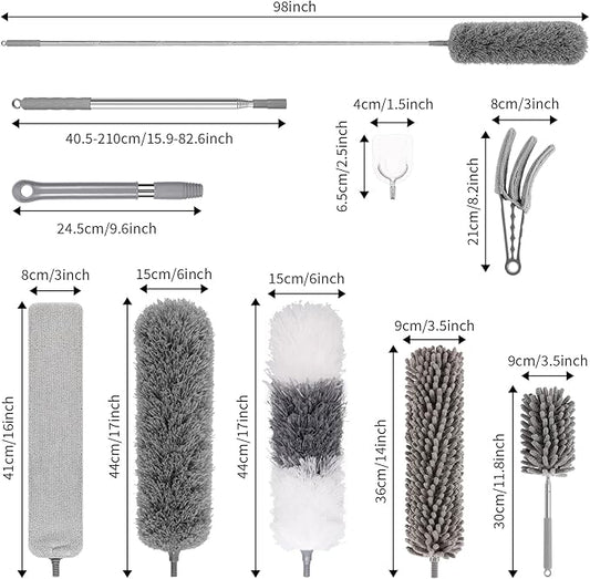 10PCS Dusters for Cleaning, Extendable Microfiber Duster with Extension Pole Up to 100'', Bendable Washable Cleaner Dusters for Cleaning Fan, High Ceiling, Blinds, Furniture, Car