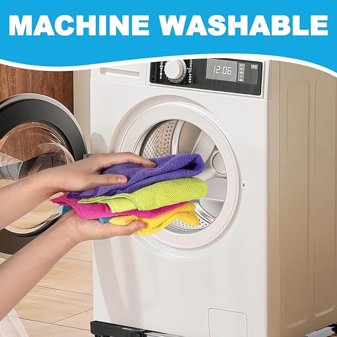 Microfiber Cleaning Cloths, 15 Pack Cleaning Rags, Wet and Dry Use Cleaning Towels, Highly Absorbent and Soft Feel, Lint Free, Streak Free, 11.5"X11.5"(Red/Yellow/Green/Blue/Purple)