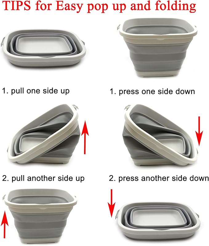 SAMMART 11L (2.9 Gallon) Collapsible Rectangular Handy Bucket/Tub(1, Grey)