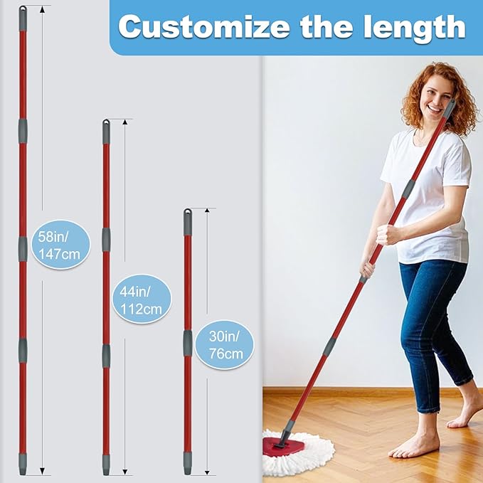 Mop Handle for Ocedar, Mop Handle for O Cedar, Spin Mop Replacement Handle for O Cedar, 4 Section 30" to 58" Mop Handles for Ocedar Spin Mop & H2pro Flat Mop, Mop Stick Mop Pole Handle for Ocedar Mop