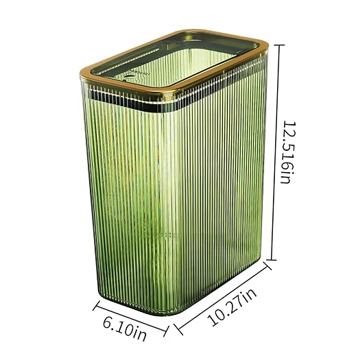 Transparent Trash Can, Bathroom Trash Cans with Lids, 2.6 Gallon Garbage Can for Bedroom, Office, Plastic Slim Waste Basket with Press Top Lid, 10L Clear Trash Bin for Home, Kitchen (Green)