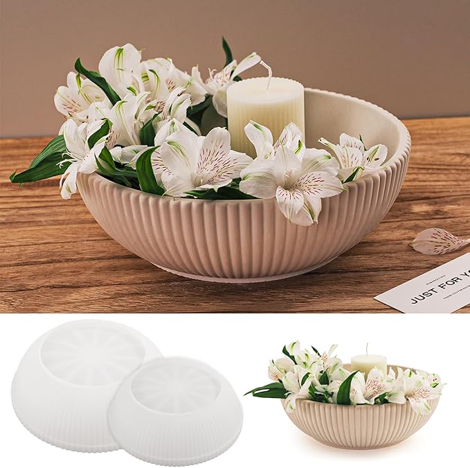 Large Resin Molds Silicone 10" 8'' Round Striped Deep Bowl Epoxy Resin Casting Mold 2 Pack Concrete Cement Mould for DIY Planter Jewelry Storage Container Makeup Organizer Candle Vessel Art Craft Mold