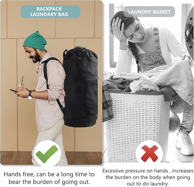 Laundry Bag Backpack,Olosar 2PCS Extra Large Travel Laundry Bag with Mesh Pocket & Adjustable Shoulder Straps,Dirty Clothes Travel Bag for College Students Dorm,Apartment(Black)