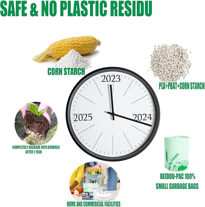 8-10 Gallon Compostable Trash Bags, 120 Count, Compost Bags Kitchen Trash Bags with Handle, Sturdy Biodegradable Garbage Bags Food Scrap Waste Bags, ASTM D6400, US BPI Certified