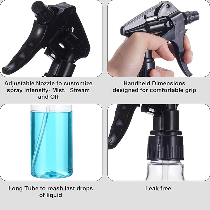 Eccliy 12 Pcs 16 Oz Plastic Spray Bottle, Adjustable Empty Reusable Sprayer for Cleaning, Planting, Water, Bathroom and Kitchen, BBQ, Commercial and Residential(Pure Grey & Pure Black,Clear)