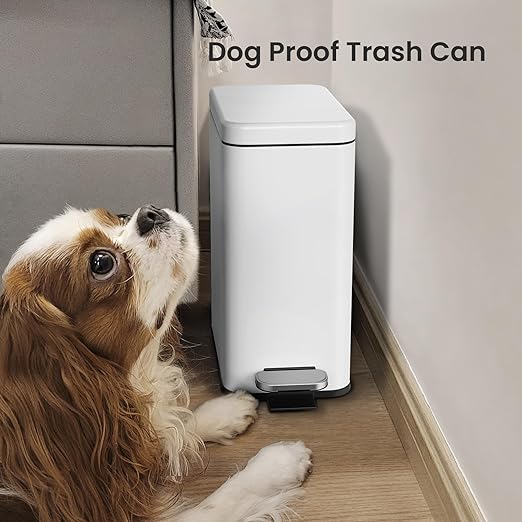 Cesun Bathroom Trash Can with Lid, 2.6 Gallon Small Bathroom Garbage Can Soft Close, Stainless Steel Waste Basket with Step Pedal for Bedroom, Laundry Room, Living Room, Home Office, Toilet, RV, White